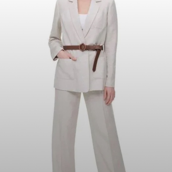 Calvin Klein Beige Linen Blend Blazer With Belt – Size 12 - Picture 1 of 14